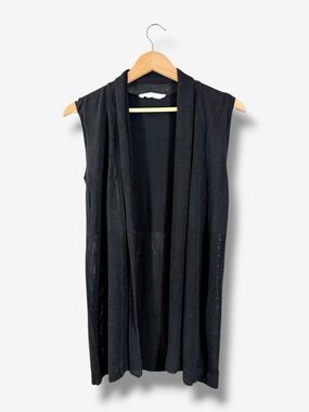 Soft Surroundings Black Longline Duster Size S Open Front Lagenlook Minimalist